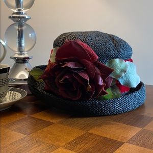 Black Straw Floral Hat